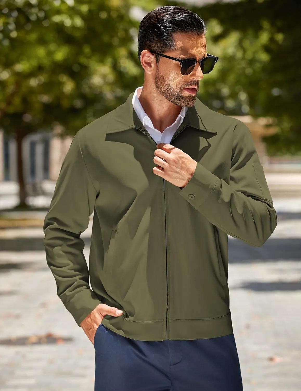 COOFANDY Men's Lightweight Zip Up Jacket Eisenhower Work Office Jackets Casual Golf Outwear
