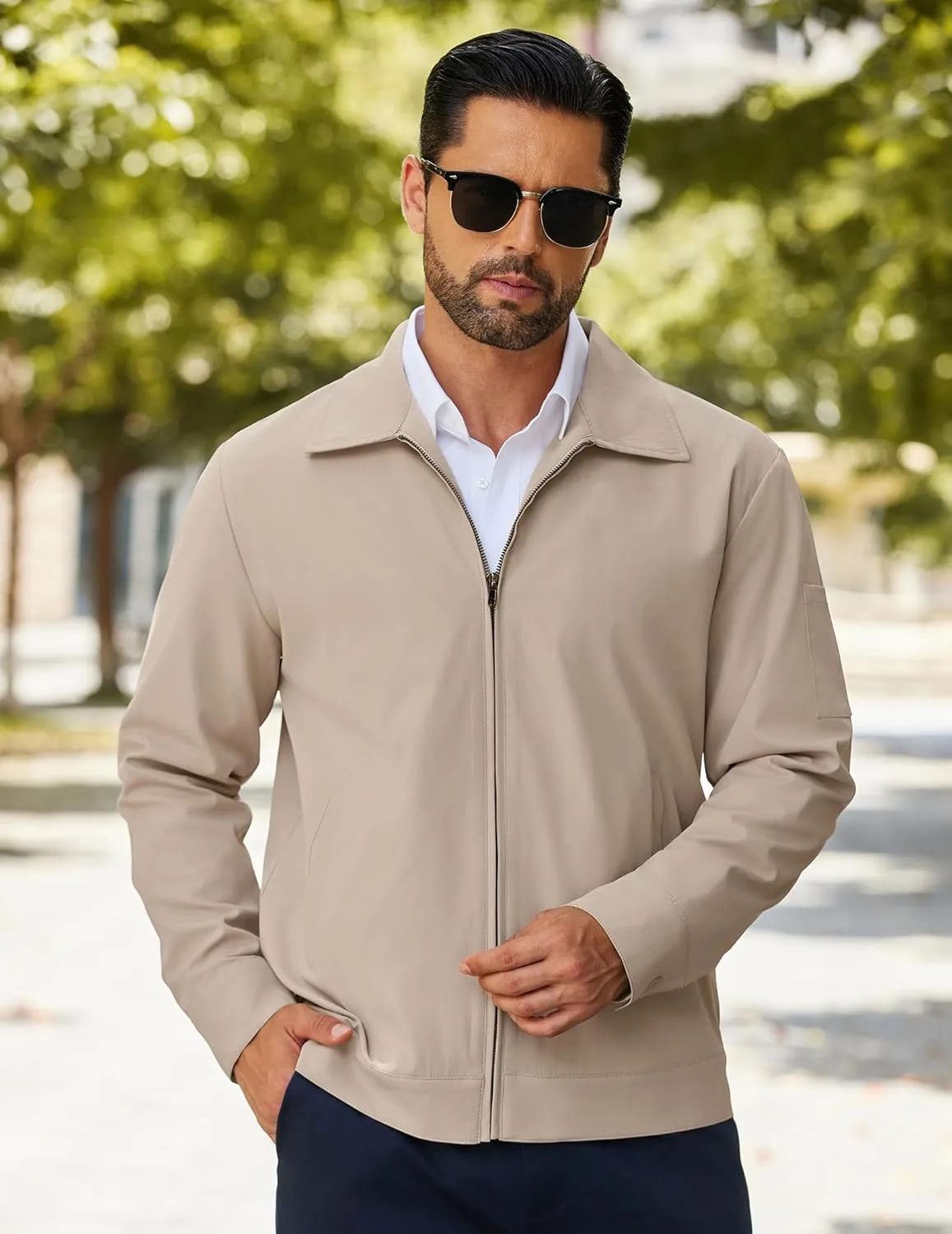 COOFANDY Men's Lightweight Zip Up Jacket Eisenhower Work Office Jackets Casual Golf Outwear