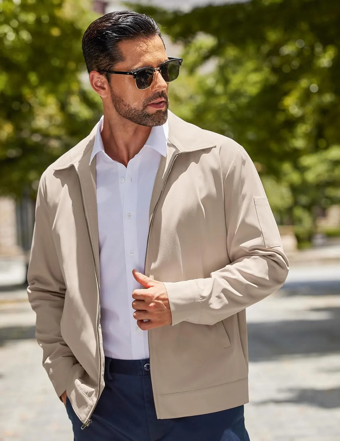 COOFANDY Men's Lightweight Zip Up Jacket Eisenhower Work Office Jackets Casual Golf Outwear