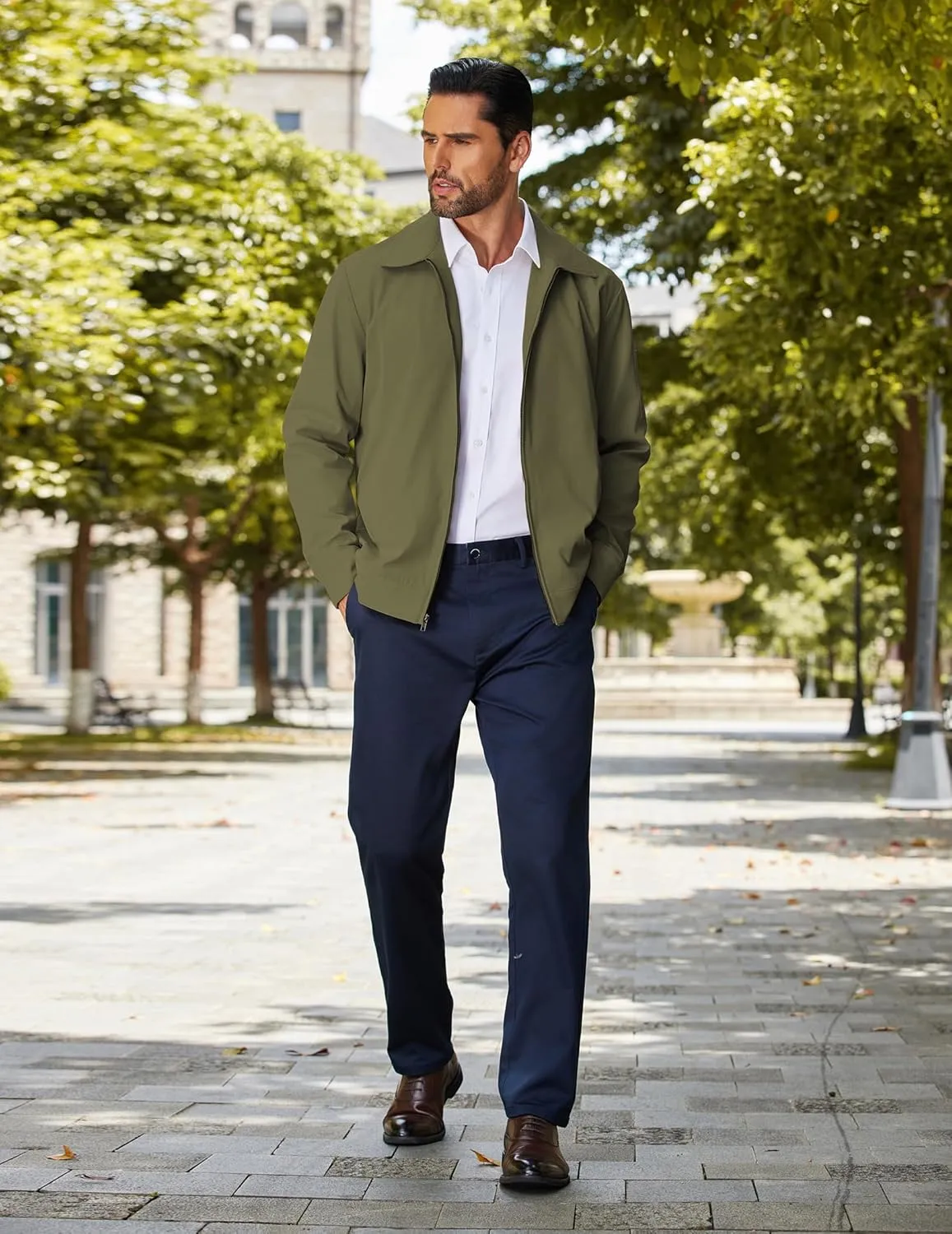 COOFANDY Men's Lightweight Zip Up Jacket Eisenhower Work Office Jackets Casual Golf Outwear