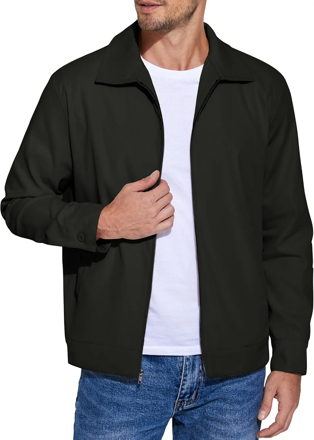 COOFANDY Men's Lightweight Zip Up Jacket Eisenhower Work Office Jackets Casual Golf Outwear