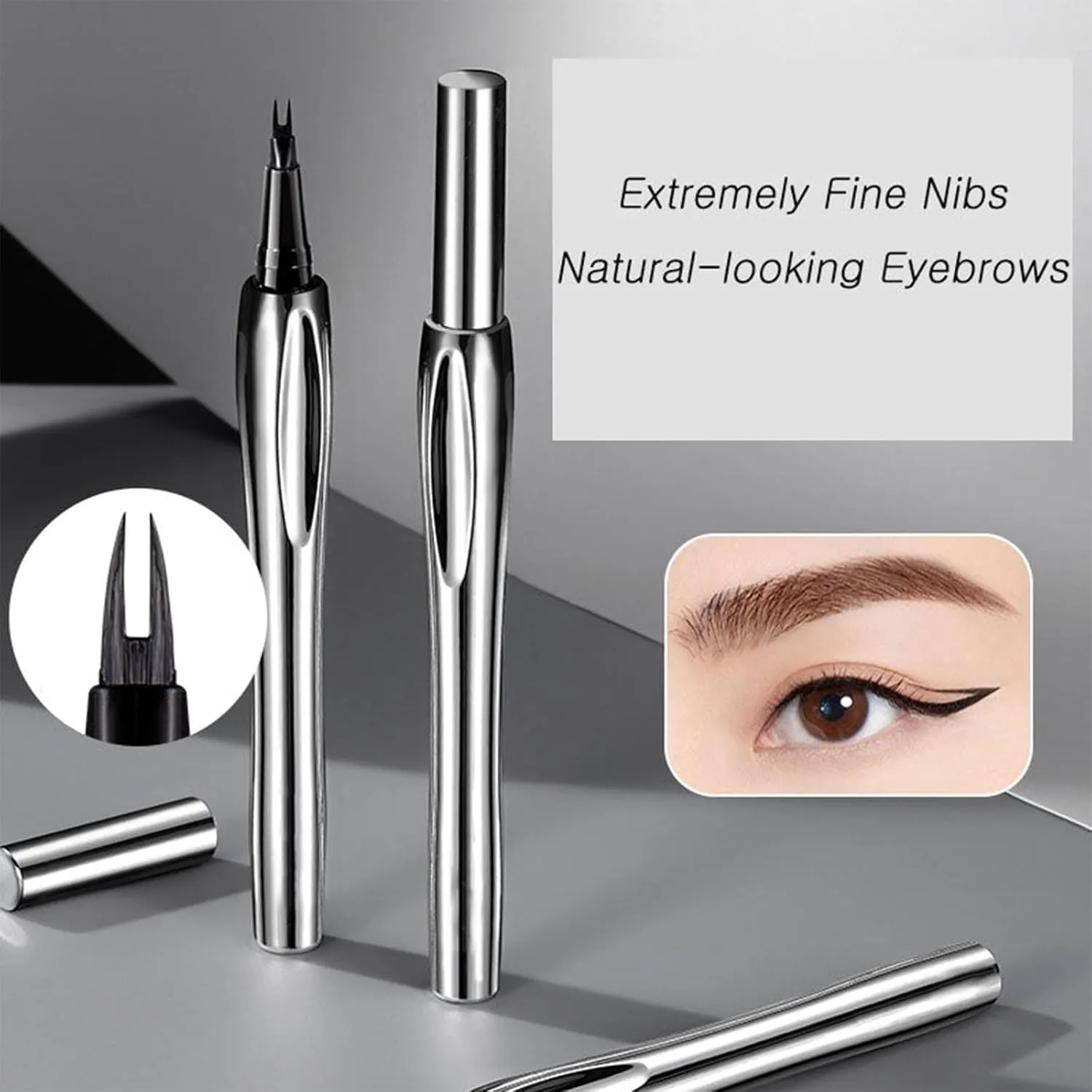 Cooklesa Eyebrow, Cooklesa Upgraded Natural Waterproof Eyebrow Pen with Microfine Tip, Two-Pronged Eyebrow Pencil, Long-Lasting Natural Brow Eyebrow Pen (#03 Black)