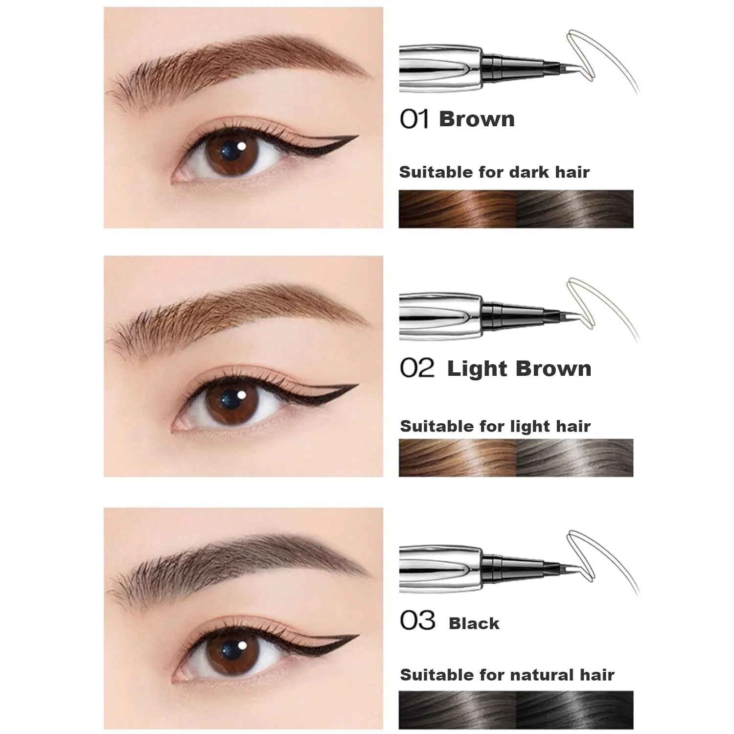 Cooklesa Eyebrow, Cooklesa Upgraded Natural Waterproof Eyebrow Pen with Microfine Tip, Two-Pronged Eyebrow Pencil, Long-Lasting Natural Brow Eyebrow Pen (#03 Black)