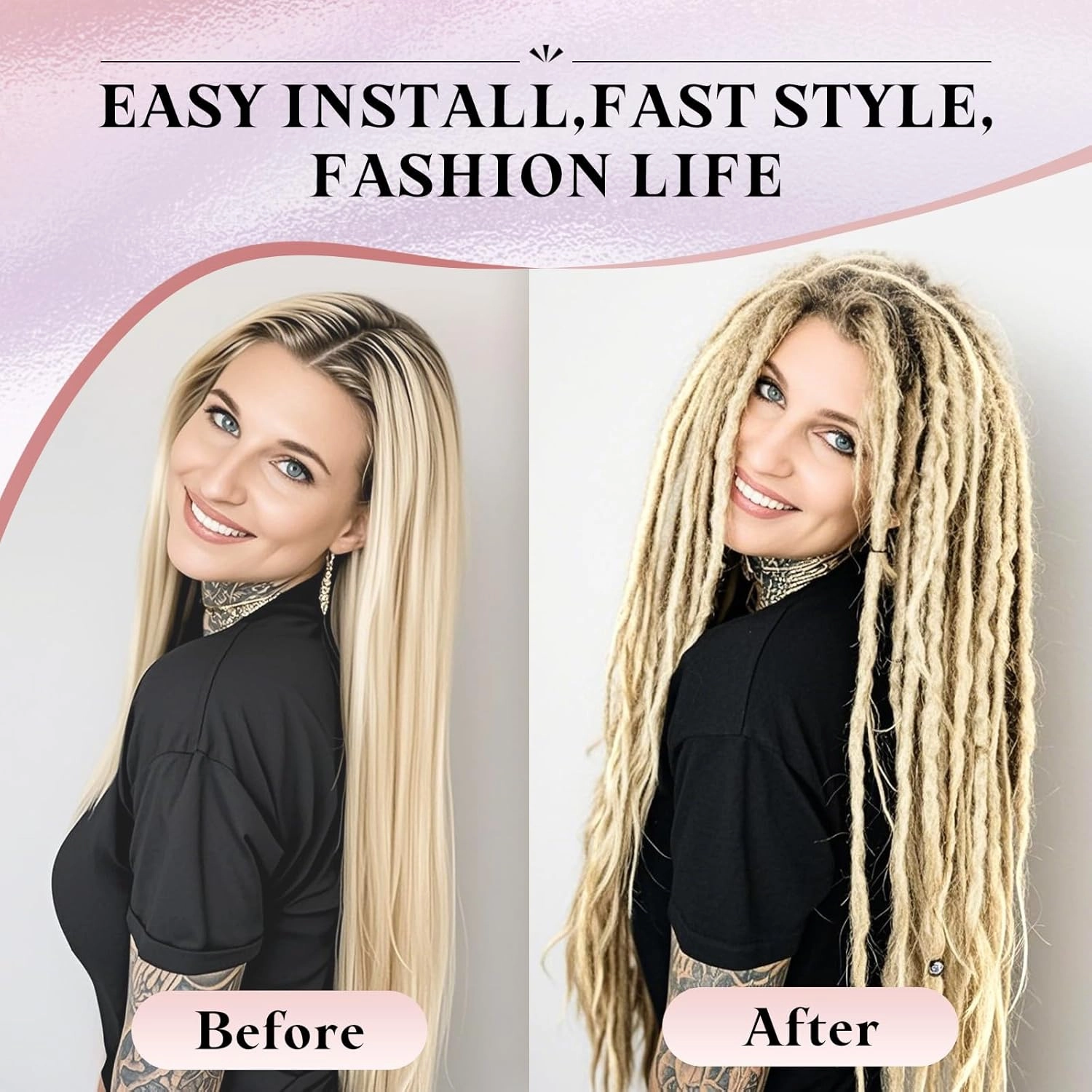 Copper Dreadlock Extensions,30 Strands 24 Inch Single Ended 3 Styles(Straight&Curly&Boho Mixed) In 1 Set Dreadlocks Extension, Soft Synthetic SE Dreads Braid Locs for Women(3 in 1 set,350#)