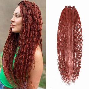 Copper Dreadlock Extensions,30 Strands 24 Inch Single Ended 3 Styles(Straight&Curly&Boho Mixed) In 1 Set Dreadlocks Extension, Soft Synthetic SE Dreads Braid Locs for Women(3 in 1 set,350#)