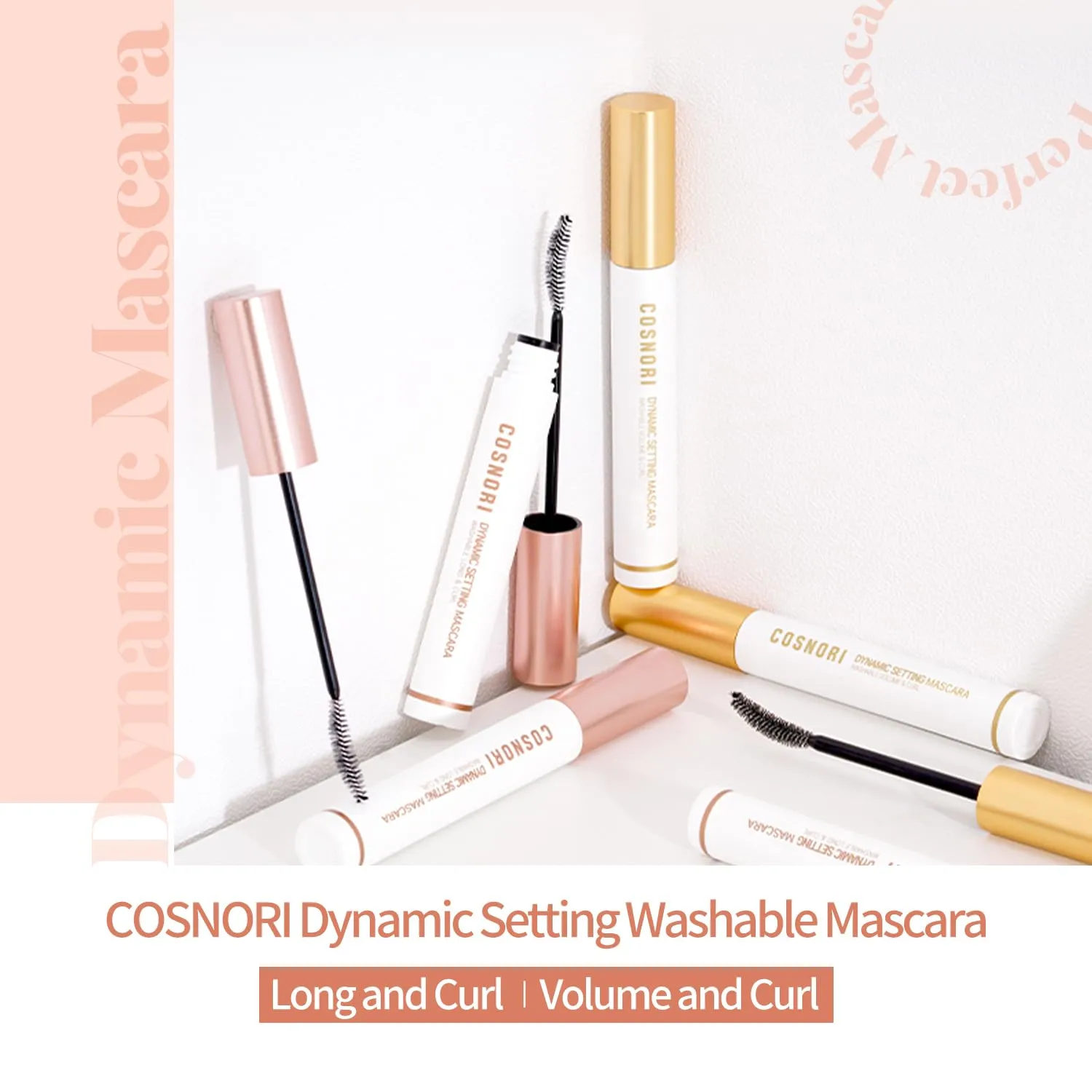 COSNORI Dynamic Setting Washable Mascara Volume&Curl 01 Black – Volumizing, Tubing Mascara, Long-Lasting, Silk Amino Acids, Hyaluronic Acid 0.23fl oz (7ml)