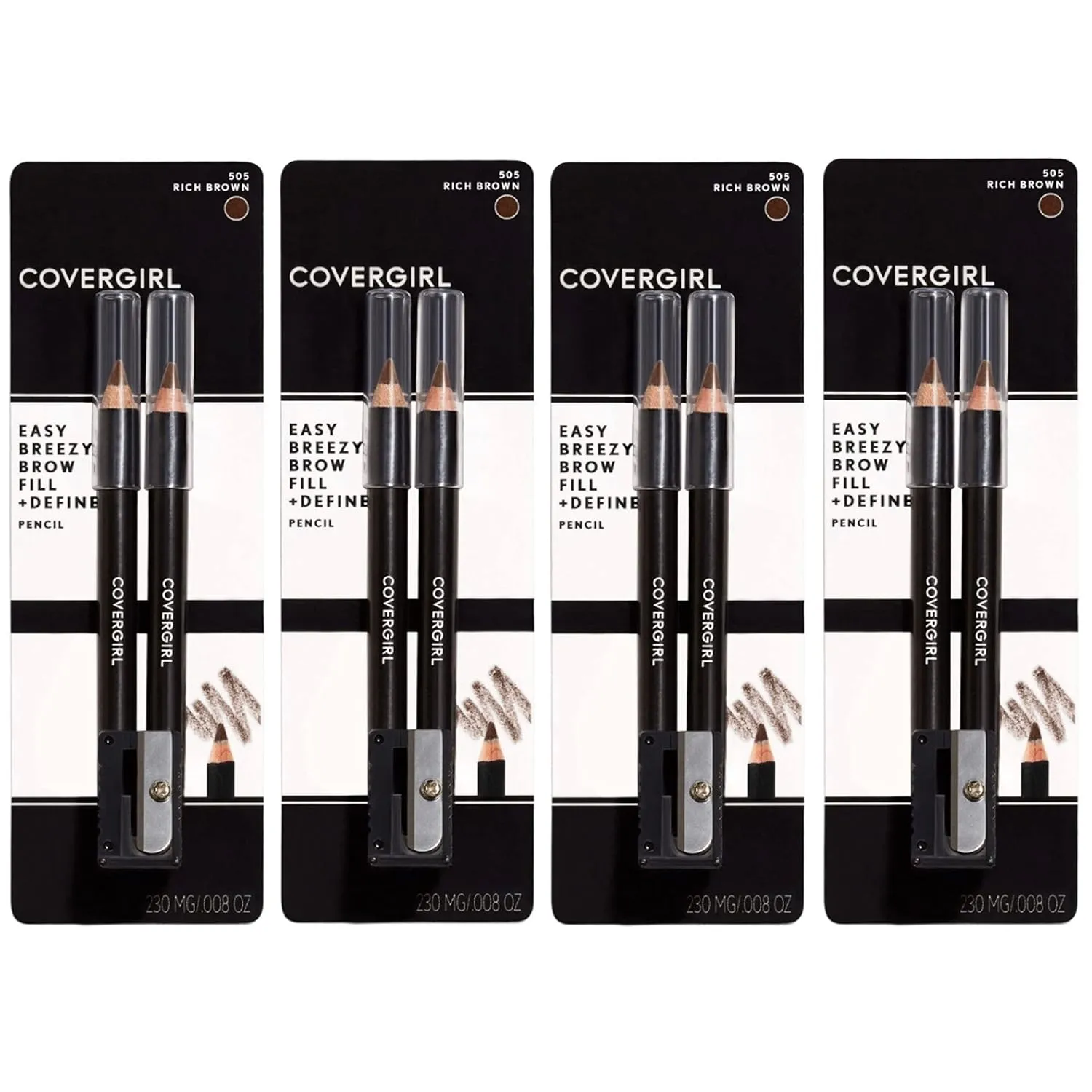 CoverGirl Easy Breezy Brow, Fill Define Pencils [505] Rich Brown 2 ea​​ ( Pack of 4)​