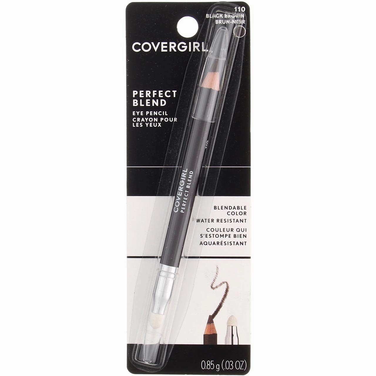 CoverGirl Perfect Blend Eye Pencil, Black Brown [110] 0.03 oz (Pack of 5)