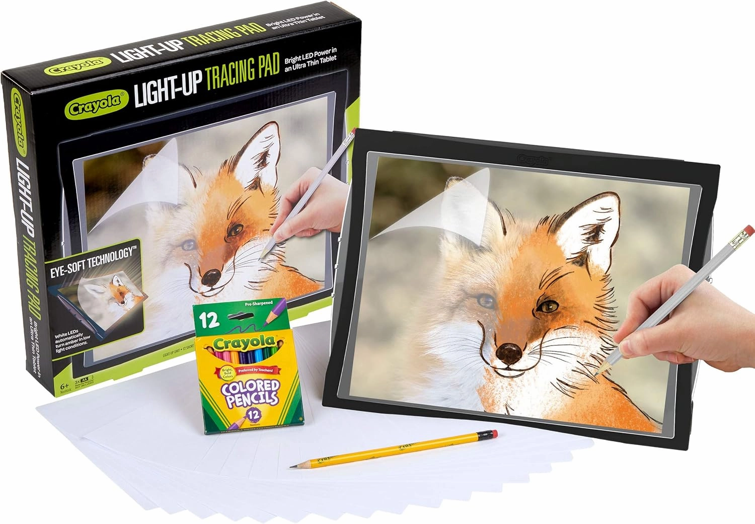 Crayola Light Up Tracing Pad with Night Mode and Colored Pencil Set, Gift, Ages 6, 7, 8, 9, 10