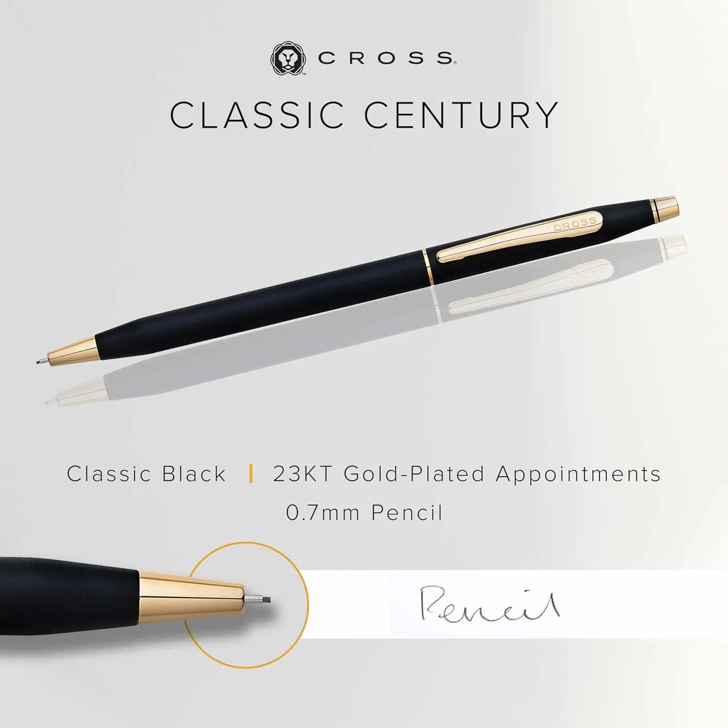 Cross Classic Century Refillable Pencil Presented in a Luxury Gift Box - Medium Point, Black Ink, Black & Gold