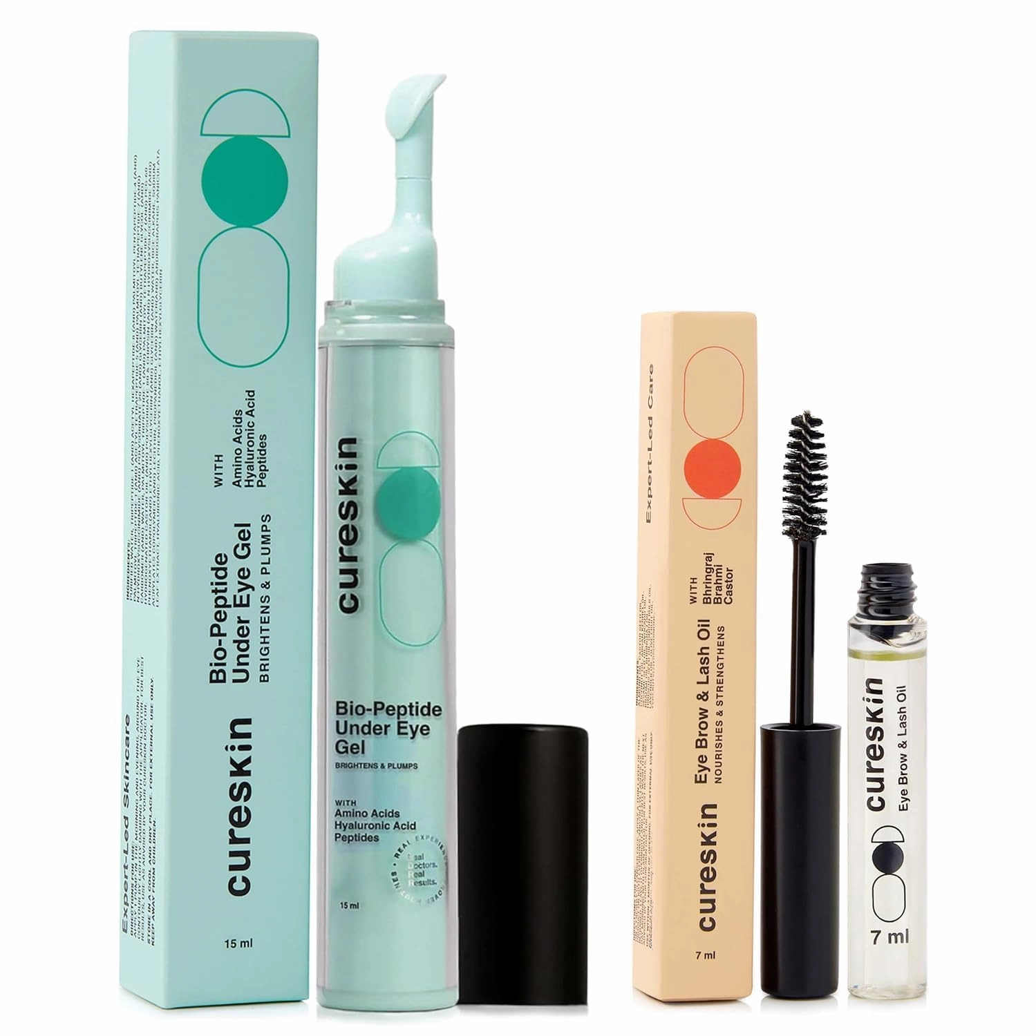Cureskin Eye Care Combo, Eye Brow & Lash Oil, Bio-Peptide Under Eye Gel to Reduce Dark Circle, Eyelash Growth Serum, Under Eye Cream for Men & Women, Lash Serum for Eyelash Growth
