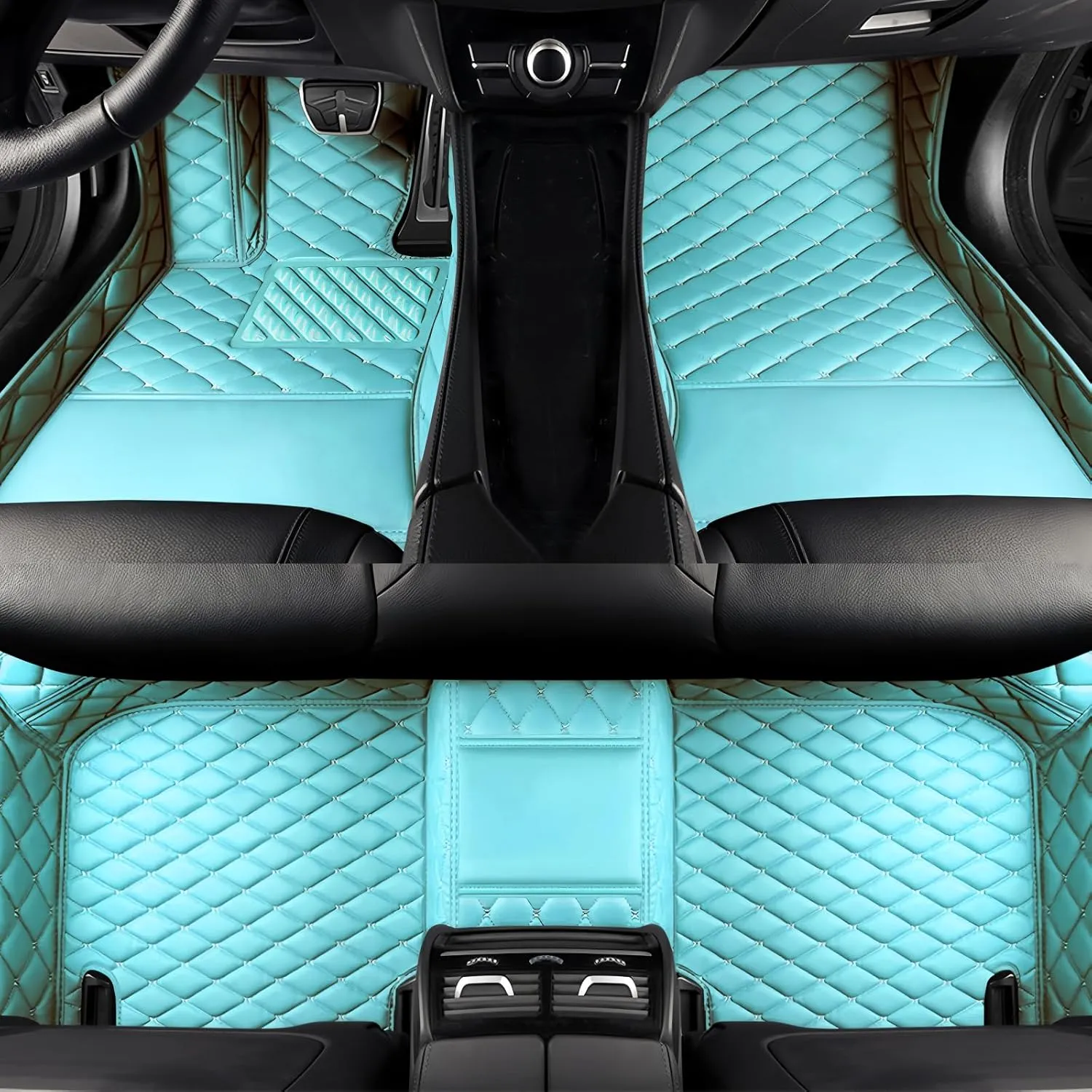 Customize All-Weather Protection Luxury Leather Floor Mats for Cars, SUVs, and Trucks According to Automotive Model (3D Sky Blue Floor mats)
