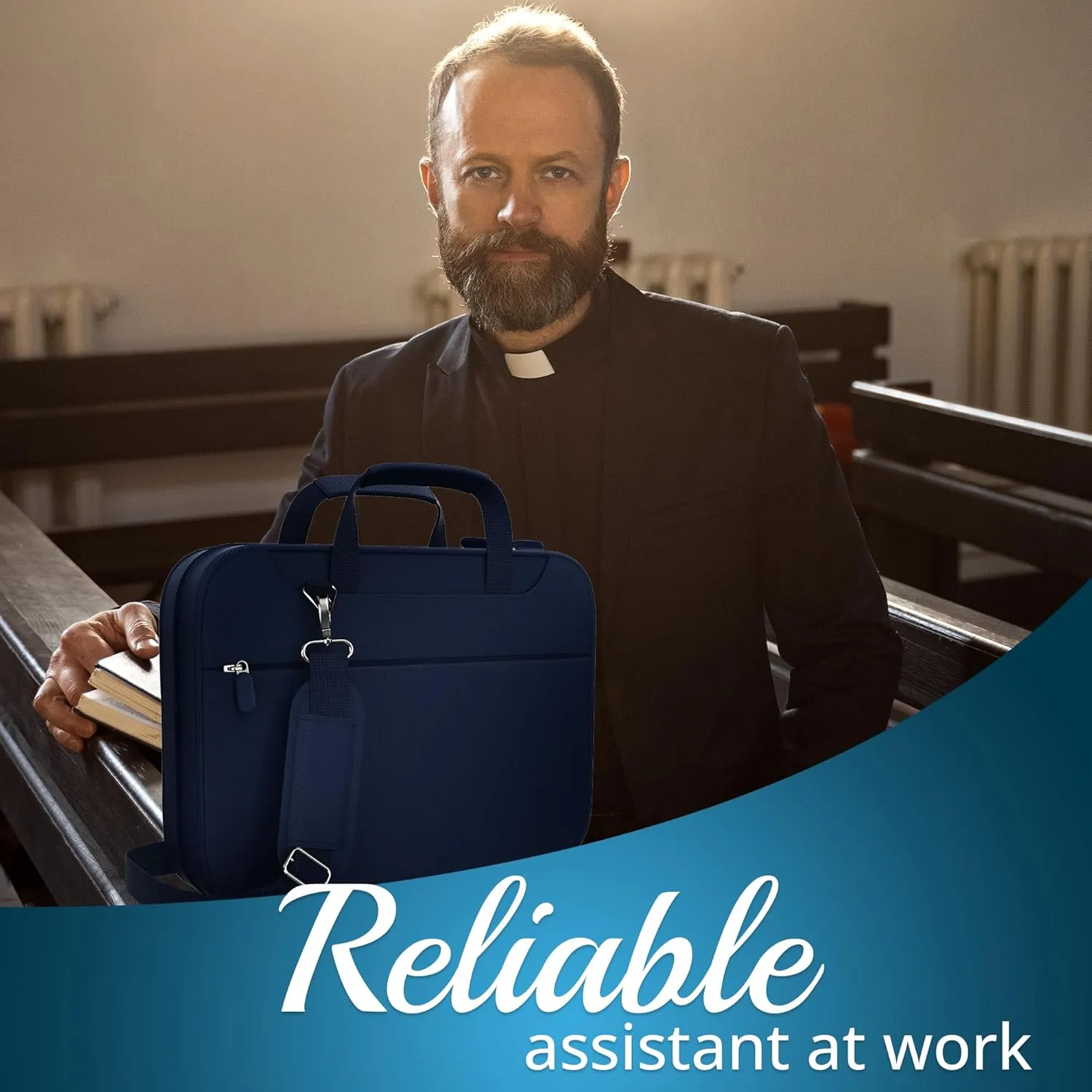 DEHITE Bible Cover for Men – Blue Bible Bag Case for Men and Women Large Size – Tote Bag – Fit Book 10.12 x 7 x 1.9 in – Pen Slots – Zippered Pocket – Shoulder Strap – Premium