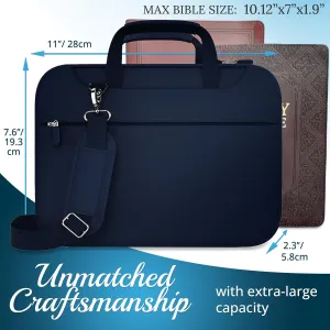DEHITE Bible Cover for Men – Blue Bible Bag Case for Men and Women Large Size – Tote Bag – Fit Book 10.12 x 7 x 1.9 in – Pen Slots – Zippered Pocket – Shoulder Strap – Premium