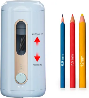 deli Rechargeable Electric Pencil Sharpener, Fully Automatic Pencil Sharpener for 6.9-12 mm Colored Pencils Sharpener Auto Stop for Home Office(Blue)