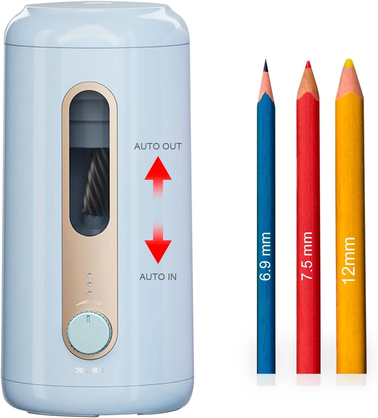 deli Rechargeable Electric Pencil Sharpener, Fully Automatic Pencil Sharpener for 6.9-12 mm Colored Pencils Sharpener Auto Stop for Home Office(Blue)