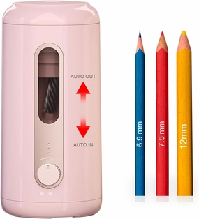 deli Rechargeable Electric Pencil Sharpener, Fully Automatic Pencil Sharpener for 6.9-12 mm Colored Pencils Sharpener Auto Stop for Home Office(Pink)