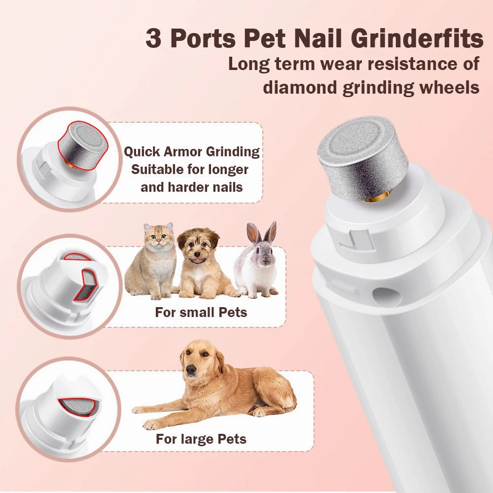 Dog Nail Drill 2-Speed Electric Rechargeable Pet Nail Trimmer Painless Paws Grooming Smoothing for Small Medium Large Dogs Cat