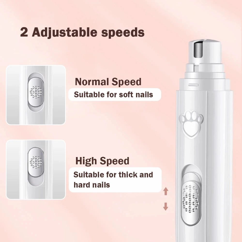 Dog Nail Drill 2-Speed Electric Rechargeable Pet Nail Trimmer Painless Paws Grooming Smoothing for Small Medium Large Dogs Cat