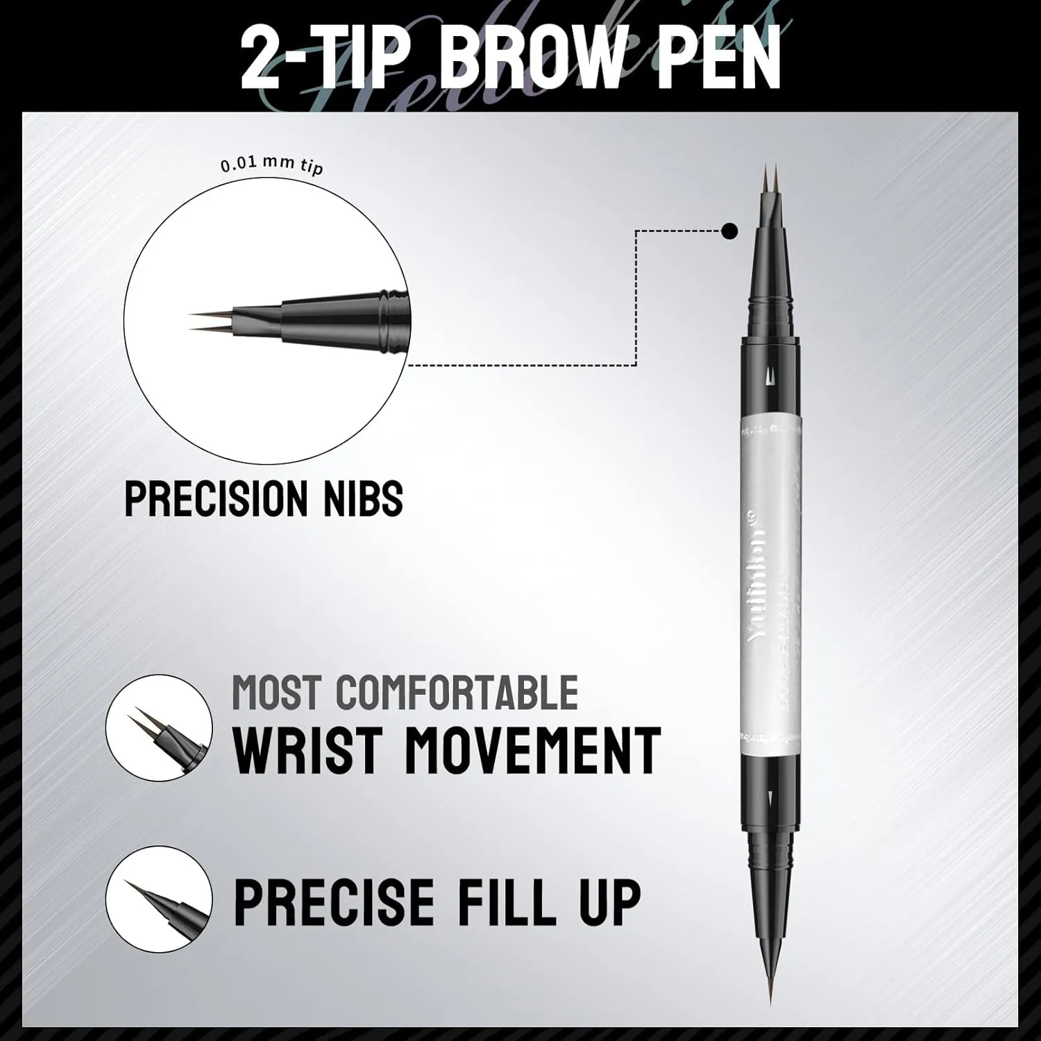 Double-Ended Eyebrow Pen, 0.01mm Micro-fork Tip,Waterproof Liquid Brow Ink, Micro-Fork and Fine Tips, 5 Shades (3#Dark Brown)