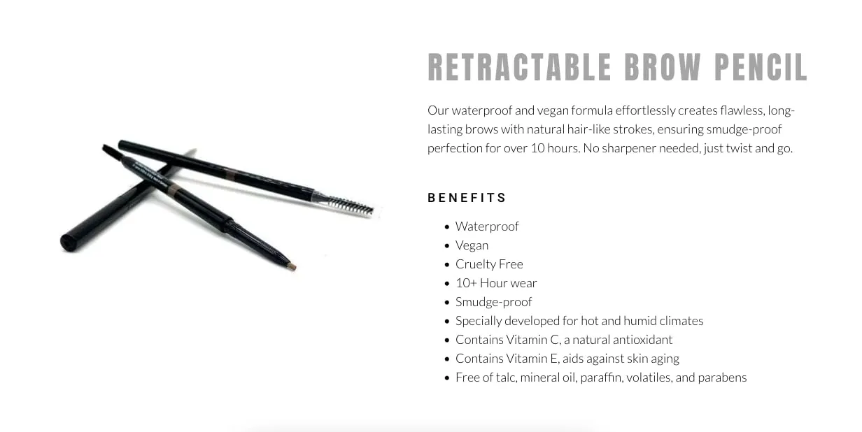elke PRECISION RETRACTABLE BROW PENCIL (Soft Brown) Waterproof Vegan Cruelty Free 10  Hour wear Smudge-proof