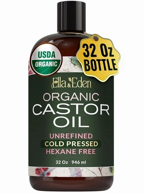Ella & Eden Organic Castor Oil for Hair Growth, Skin, Face & Stomach | Cold-Pressed, Hexane-Free, USDA Certified, Unrefined & 100% Pure - 32 fl oz