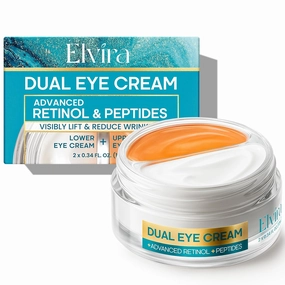 Elvira Dual Eye Cream with Advanced Retinol, Peptides, Caffeine for Puffy Eyes and Dark Circles, Wrinkles, Anti Aging, Under Eye Bags Treatment, Instant Tightener, Fragrance Free, 0.68 OZ