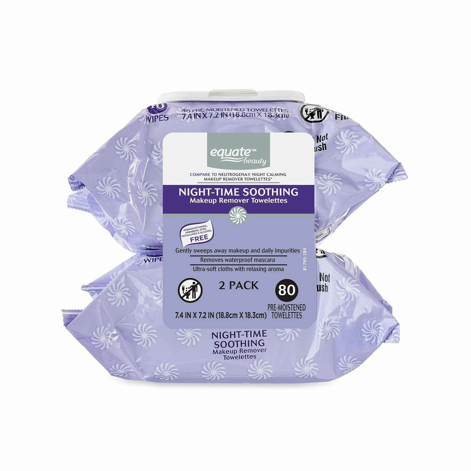 Equate Night-Time Soothing Makeup Remover Wipes, 40 Count, 2 Pack