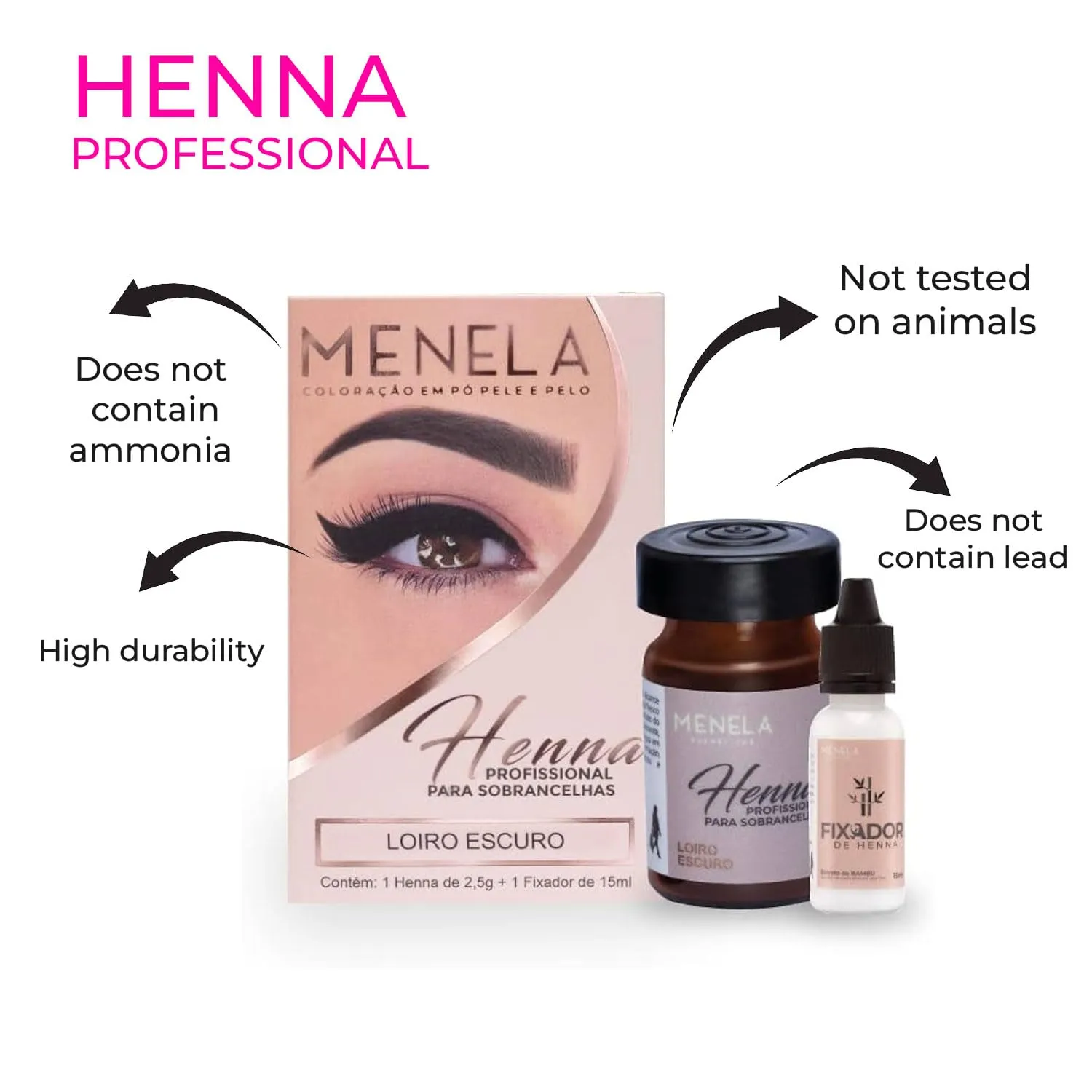Eyebrow Henna Tint - Dark Brown Henna Brow Tint with Bamboo Extract for Long-Lasting, Bold Brows - 2.5g Powder & 15ml Fixer - Eyebrow Tinting Kit for Women