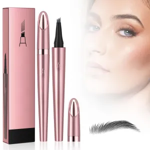 Eyebrow Pen, 2025 New Waterproof Microblading Eyebrow Pencil, 4 Tip Eye Brow Pen, Long-lasting Natural Eyebrow Makeup Fine Stroke Magic Eyebrow Pencil for Women (Gray)