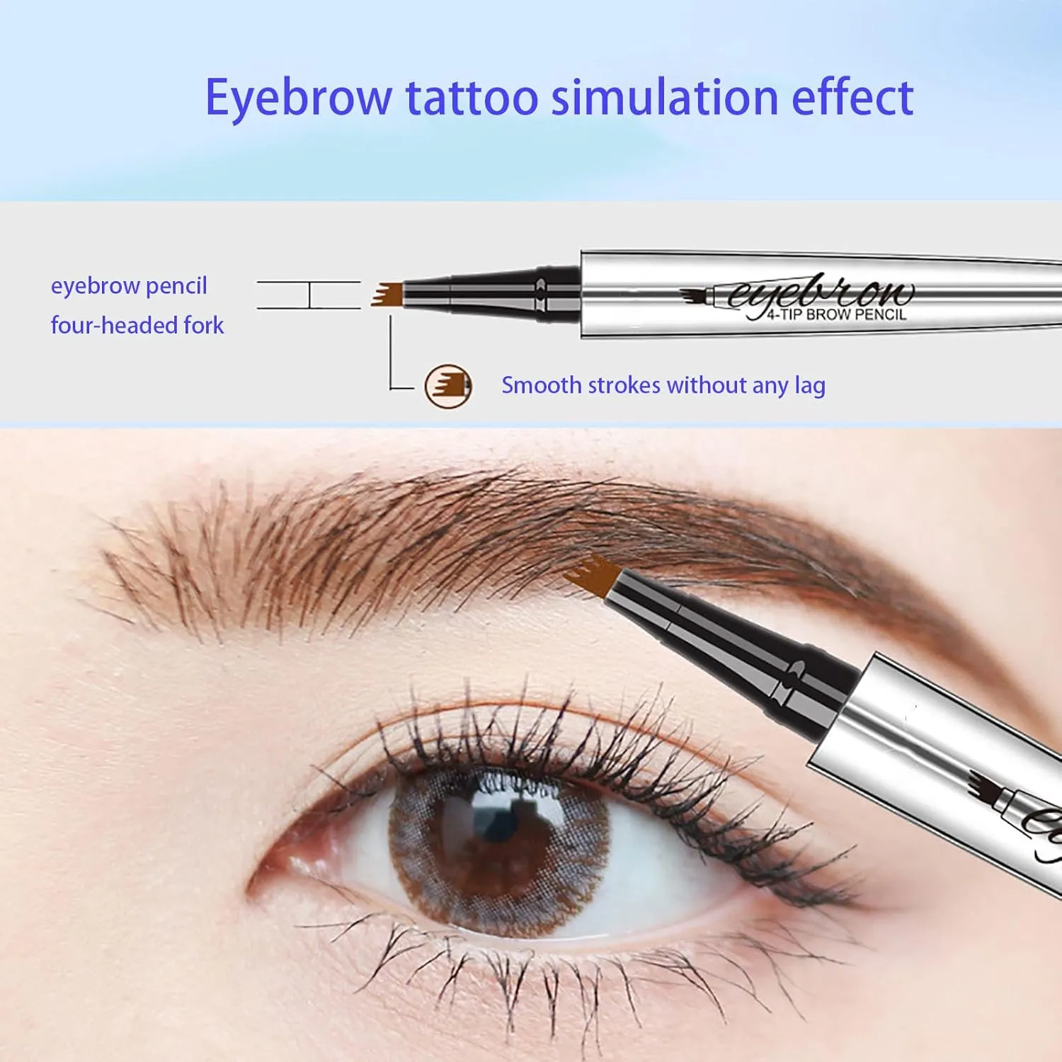 Eyebrow Pencil, 3D Waterproof Microblading Eyebrow Pen 4 Fork Tip Tattoo Pencil, 4 Prong Eyebrow Pencil, Micro-Fork Tip Pencil Waterproof (01 Light brown)