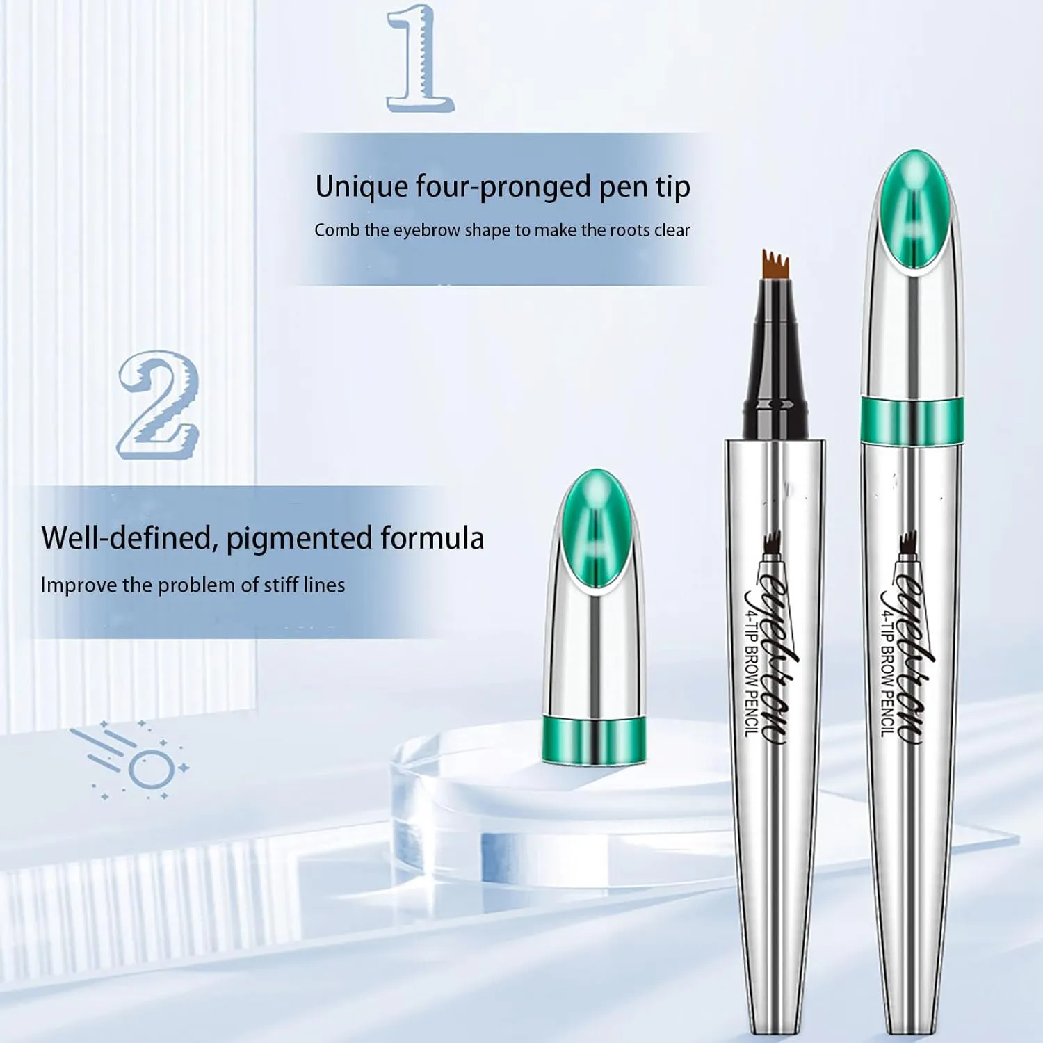 Eyebrow Pencil, 3D Waterproof Microblading Eyebrow Pen 4 Fork Tip Tattoo Pencil, 4 Prong Eyebrow Pencil, Micro-Fork Tip Pencil Waterproof (01 Light brown)