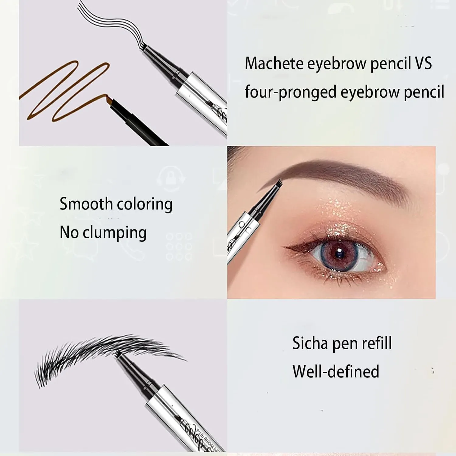 Eyebrow Pencil, 3D Waterproof Microblading Eyebrow Pen 4 Fork Tip Tattoo Pencil, 4 Prong Eyebrow Pencil, Micro-Fork Tip Pencil Waterproof (01 Light brown)