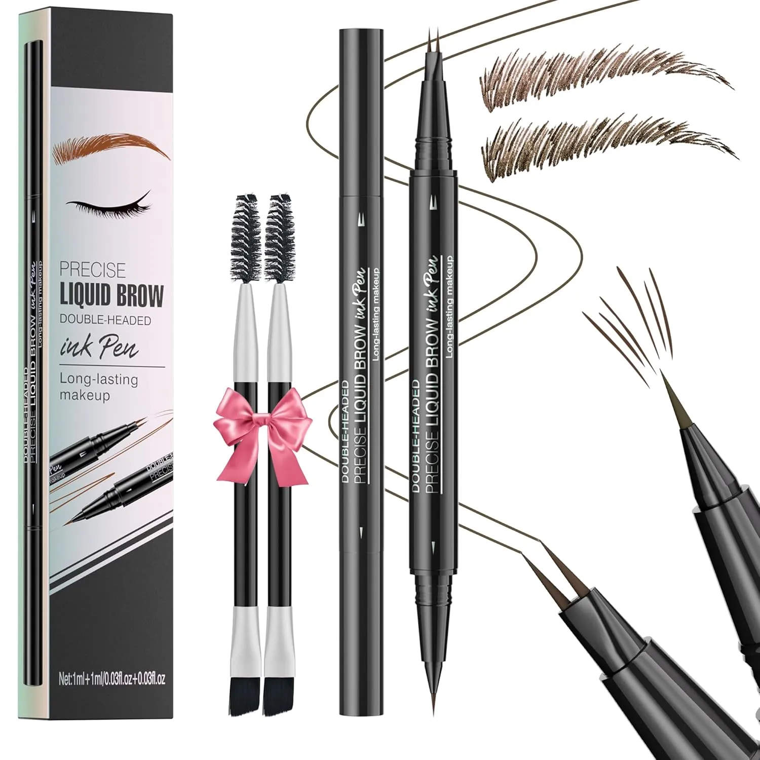 Eyebrow Pencil Brow Pen - 2-Pack 2-IN-1 Dual-Ended Eye Brow Pencils 2-Fork-Tip Microblading Eyebrow Pen for Women Waterproof Eyebrow Pen with Brow Brushes Dark Brown ＆ Black Brown