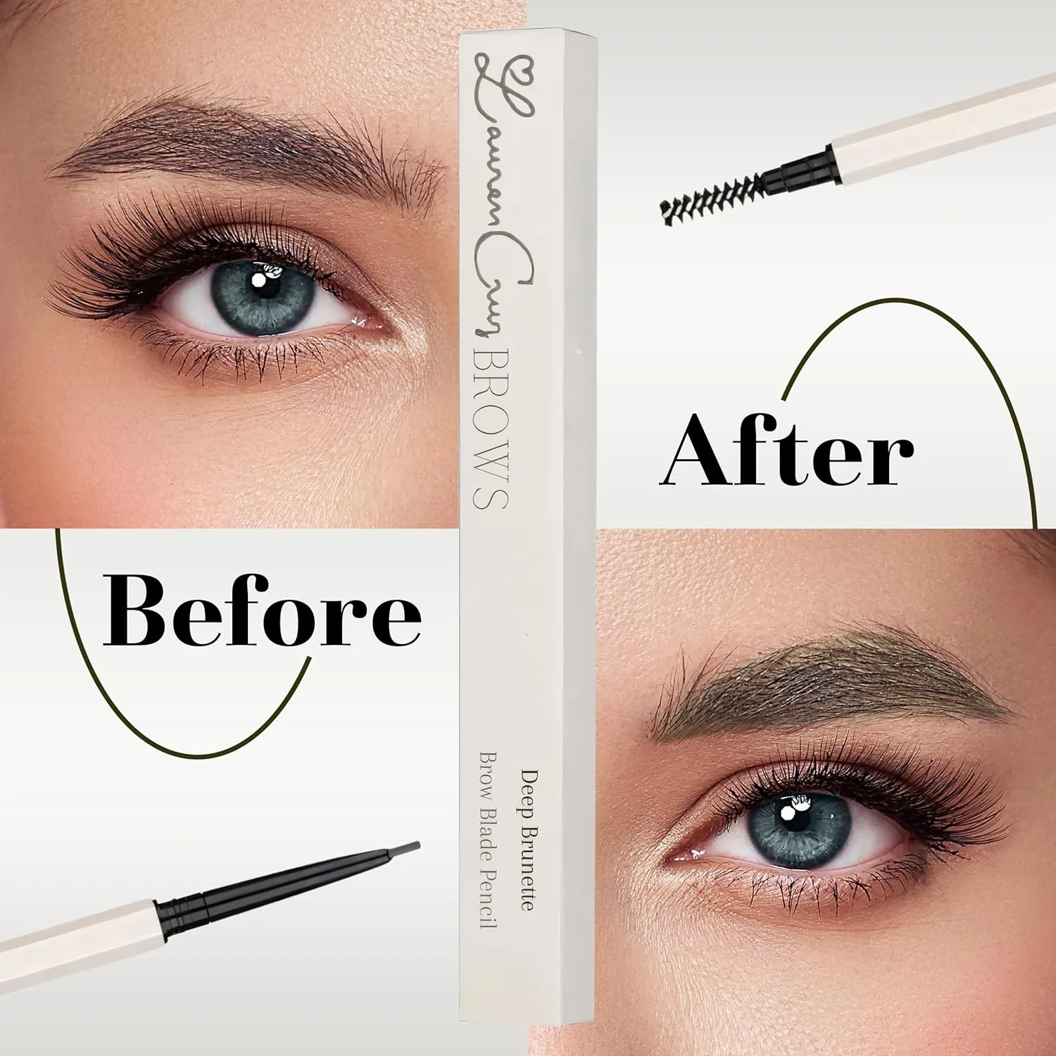 Eyebrow Pencil Make Up for Women - Long-lasting and Waterproof Eyebrow Pencil by Lauren Cruz - Dual-Ended Eyebrow Pen with Micro-tip and Spoolie -Fuller Look Brow Pencil - Deep Brunette