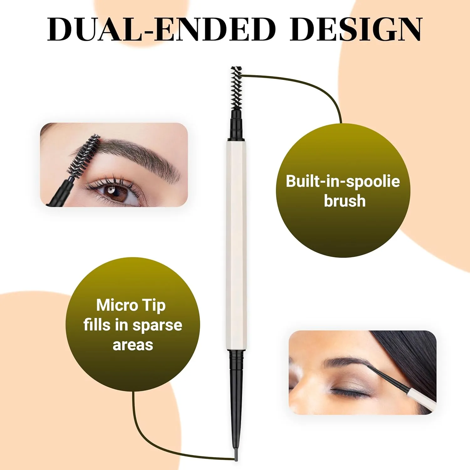 Eyebrow Pencil Make Up for Women - Long-lasting and Waterproof Eyebrow Pencil by Lauren Cruz - Dual-Ended Eyebrow Pen with Micro-tip and Spoolie -Fuller Look Brow Pencil - Deep Brunette