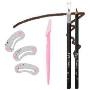 Eyebrow Pencil Set, Long Lasting, Waterproof, Fills Eyebrow Makeup, 【5-in-1】Eyebrow Pencil *1; Eyebrow Razor *1; Eyebrow Stencil *3, Dark Brown #-0126041