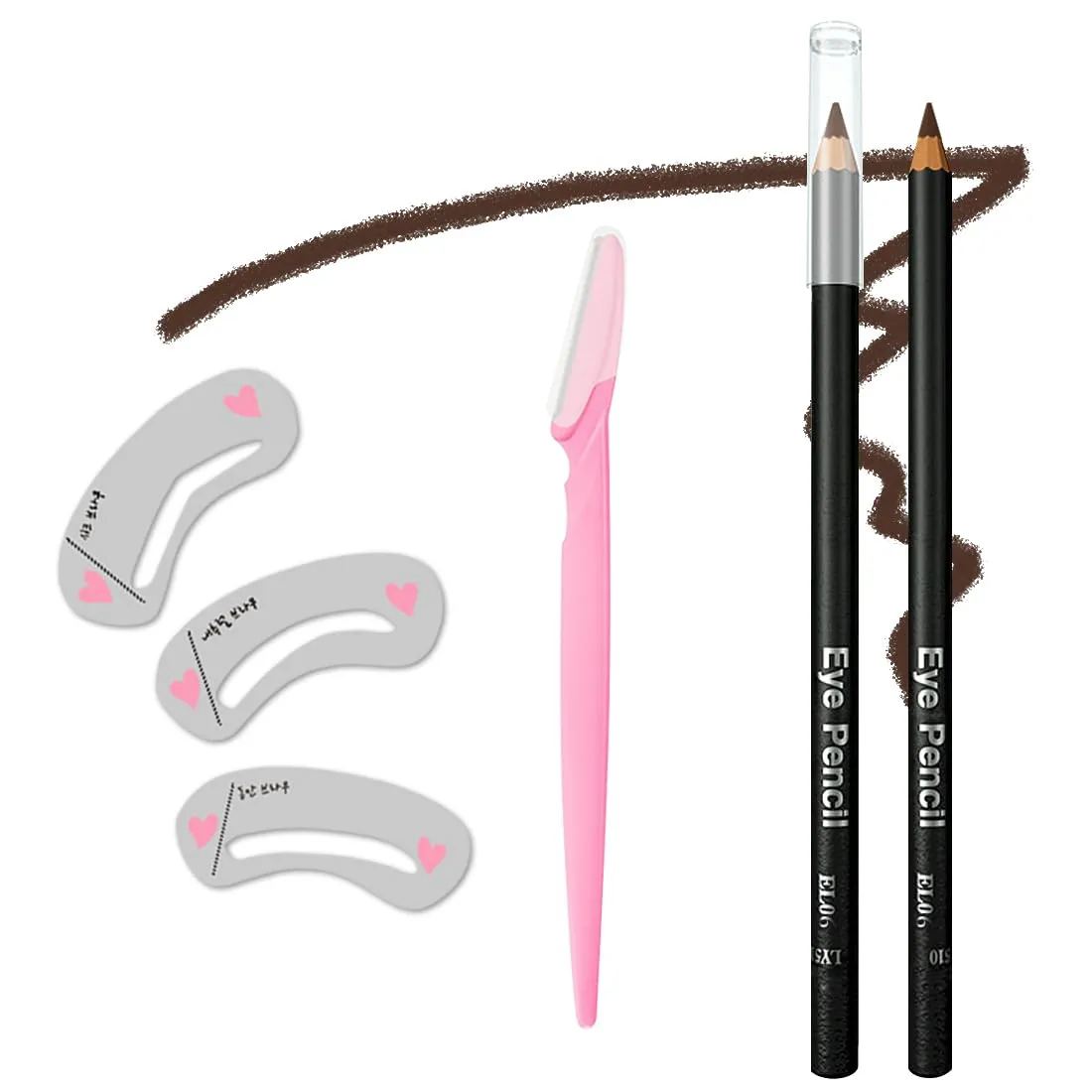 Eyebrow Pencil Set, Long Lasting, Waterproof, Fills Eyebrow Makeup, 【5-in-1】Eyebrow Pencil *1; Eyebrow Razor *1; Eyebrow Stencil *3, Dark Brown #-0126041