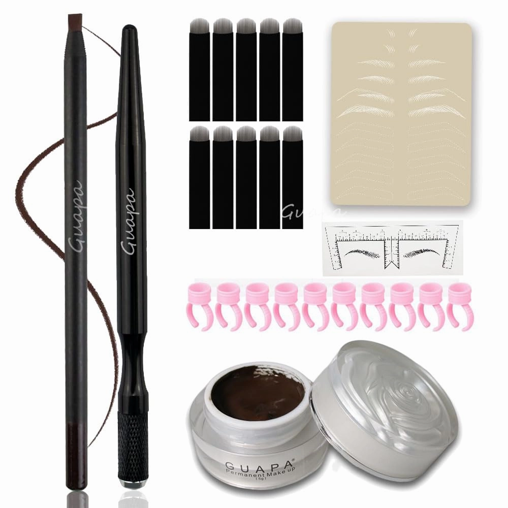 Eyebrow Microblading Kit 29pcs with Microblading Eyebrow Paste, Holder, Waterproof Pencil, Practice Latex, Blades, Rings, and Disposable Ruler (Microblading Kit 1)