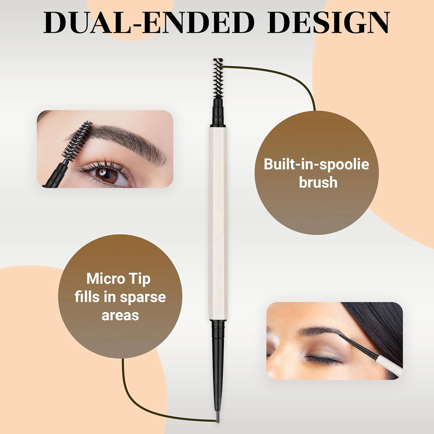 Eyebrow Pencil Make Up for Women - Long-lasting and Waterproof Eyebrow Pencil by Lauren Cruz - Dual-Ended Eyebrow Pen with Micro-tip and Spoolie -Fuller Look Brow Pencil - Brunette