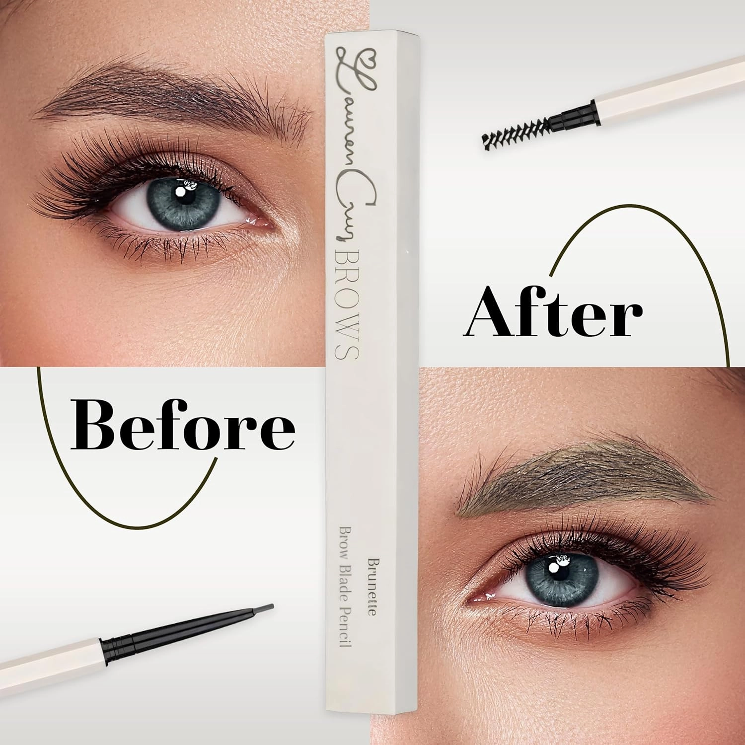 Eyebrow Pencil Make Up for Women - Long-lasting and Waterproof Eyebrow Pencil by Lauren Cruz - Dual-Ended Eyebrow Pen with Micro-tip and Spoolie -Fuller Look Brow Pencil - Brunette