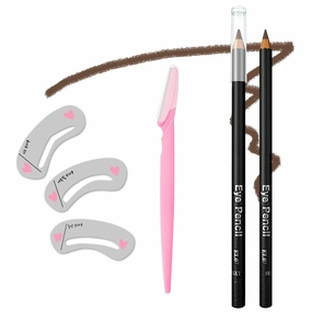 Eyebrow Pencil Set, Long Lasting, Waterproof, Fills Eyebrow Makeup, 【5-in-1】Eyebrow Pencil *1; Eyebrow Razor *1; Eyebrow Stencil *3, Light Brown #-0126042