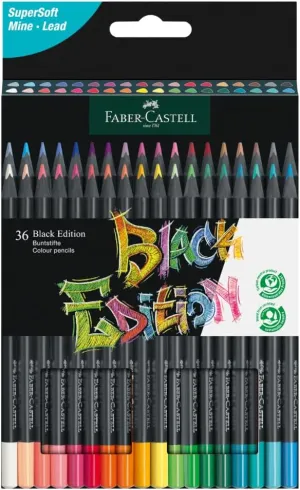 Faber-Castell Black Edition Colored Pencils - 36 Count, Black Wood and Super Soft Core Lead, Neon and Pastel Color Pencil Set, Colored Pencils for Adult Coloring Book, Art Pencils for Beginners