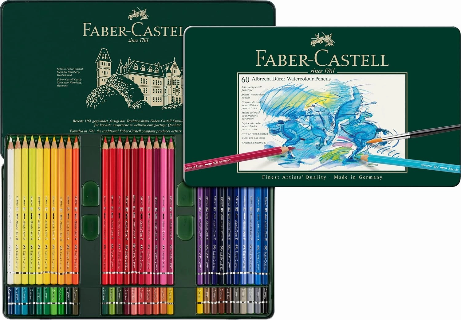 Faber-Castell Art & Graphic Albrecht Dürer Watercolour Pencil, Multicoloured, Tin of 60, for Art, Craft, Drawing, Sketching, Home, School, University, Colouring