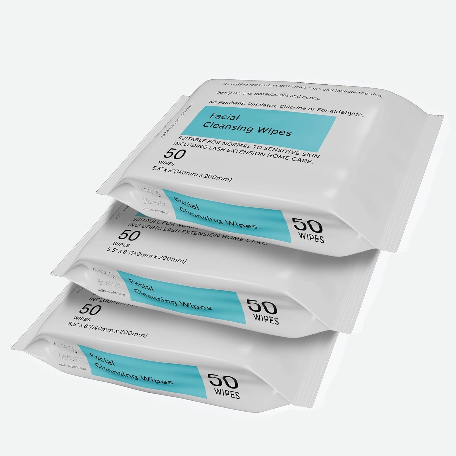 Facial Cleansing Wipes. 3 Pk. Pack of 50 each. (Facial Cleansing Wipes for Women | Gentle Makeup Remover. 150 wipes