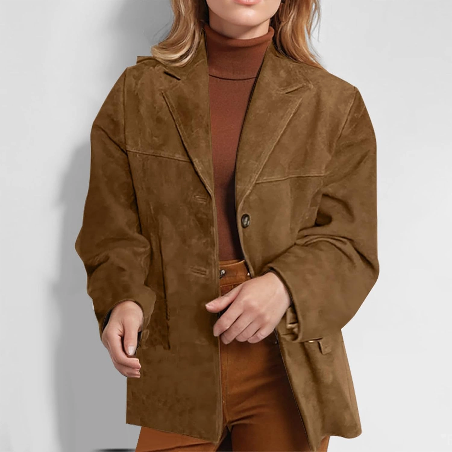 Fall Jackets for Women 2024 Trendy Suede Jacket Faux Leather Jacket Classic Lapel Blazers Aesthetic Oversized Blazer