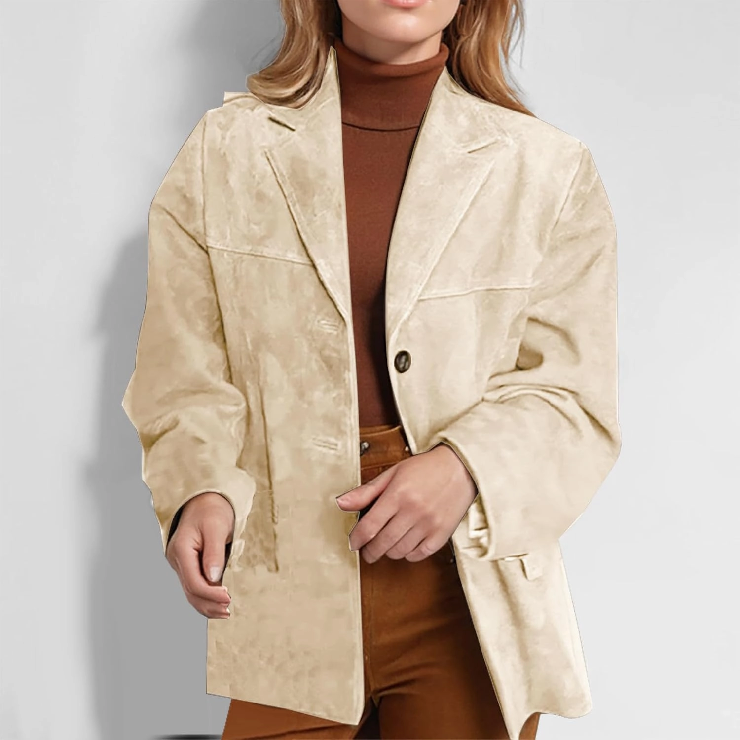 Fall Jackets for Women 2024 Trendy Suede Jacket Faux Leather Jacket Classic Lapel Blazers Aesthetic Oversized Blazer
