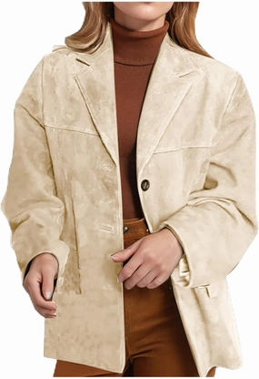 Fall Jackets for Women 2024 Trendy Suede Jacket Faux Leather Jacket Classic Lapel Blazers Aesthetic Oversized Blazer