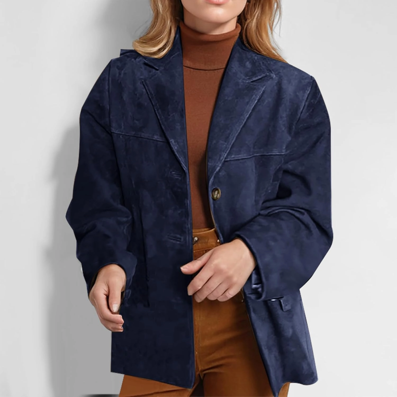 Fall Jackets for Women 2024 Trendy Suede Jacket Faux Leather Jacket Classic Lapel Blazers Aesthetic Oversized Blazer