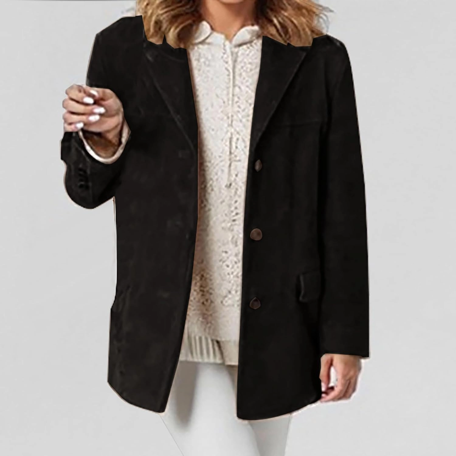 Fall Jackets for Women 2024 Trendy Suede Jacket Faux Leather Jacket Classic Lapel Blazers Aesthetic Oversized Blazer